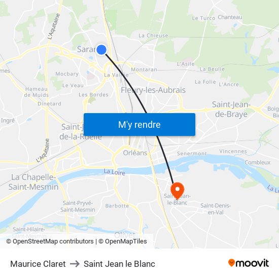 Maurice Claret to Saint Jean le Blanc map