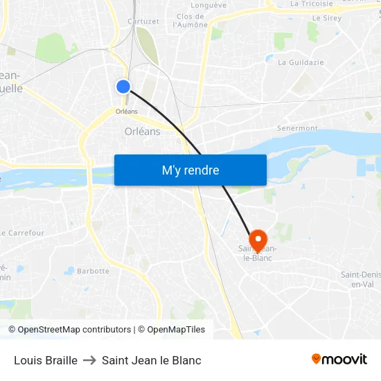 Louis Braille to Saint Jean le Blanc map