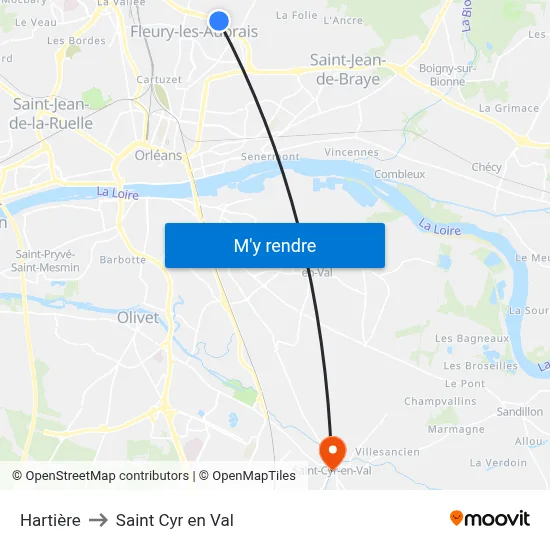 Hartière to Saint Cyr en Val map