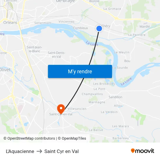 L'Aquacienne to Saint Cyr en Val map