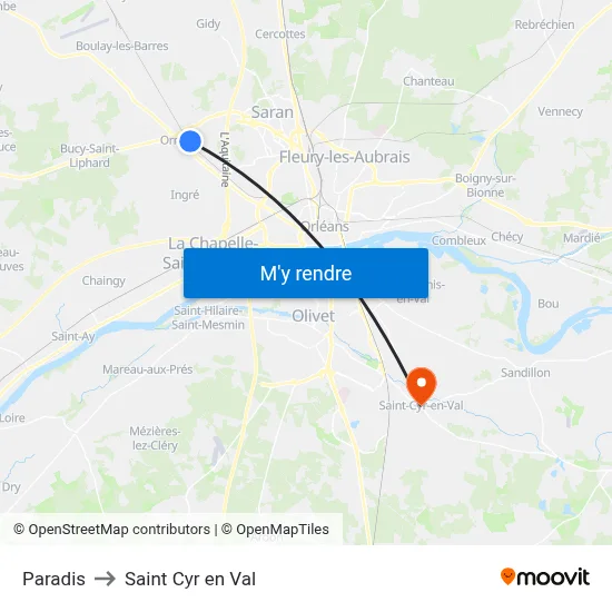 Paradis to Saint Cyr en Val map