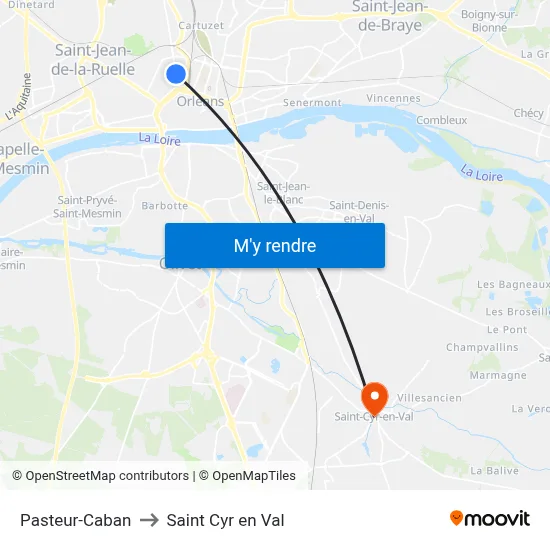 Pasteur-Caban to Saint Cyr en Val map
