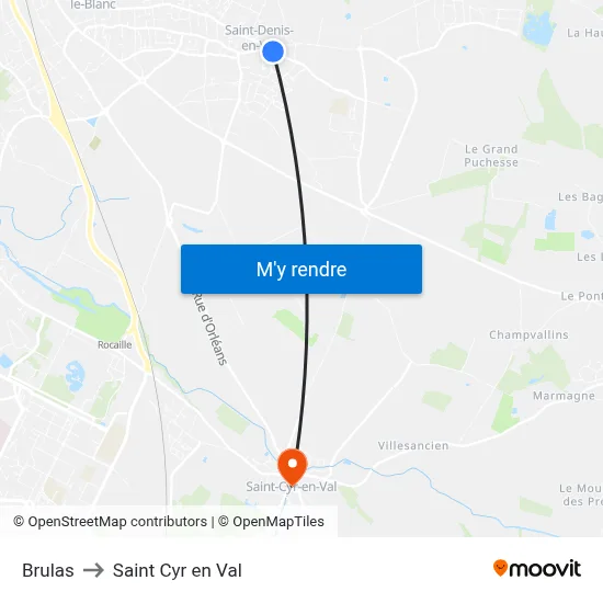 Brulas to Saint Cyr en Val map