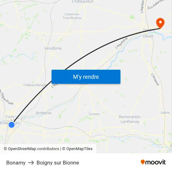 Bonamy to Boigny sur Bionne map