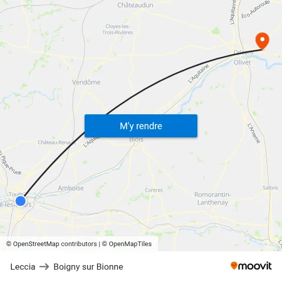 Leccia to Boigny sur Bionne map