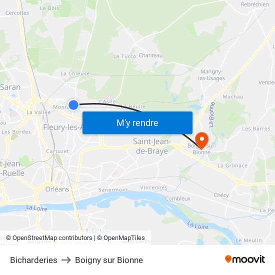 Bicharderies to Boigny sur Bionne map