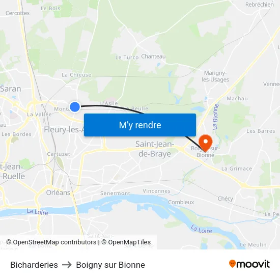 Bicharderies to Boigny sur Bionne map