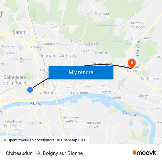 Châteaudun to Boigny sur Bionne map