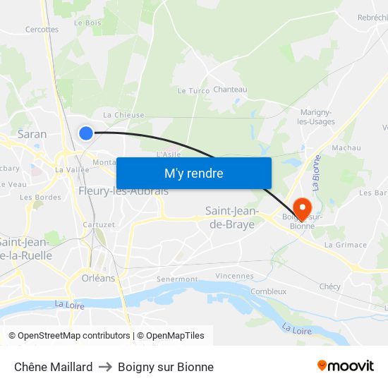 Chêne Maillard to Boigny sur Bionne map