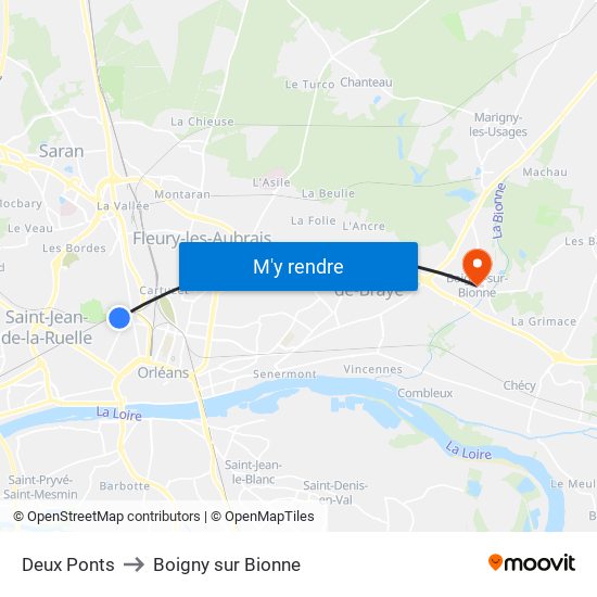 Deux Ponts to Boigny sur Bionne map