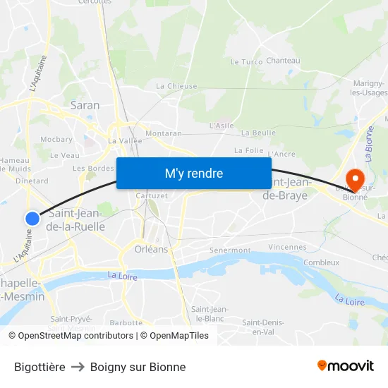Bigottière to Boigny sur Bionne map