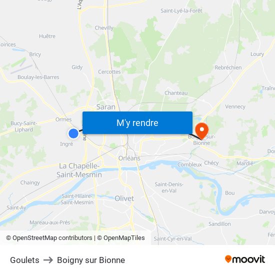 Goulets to Boigny sur Bionne map