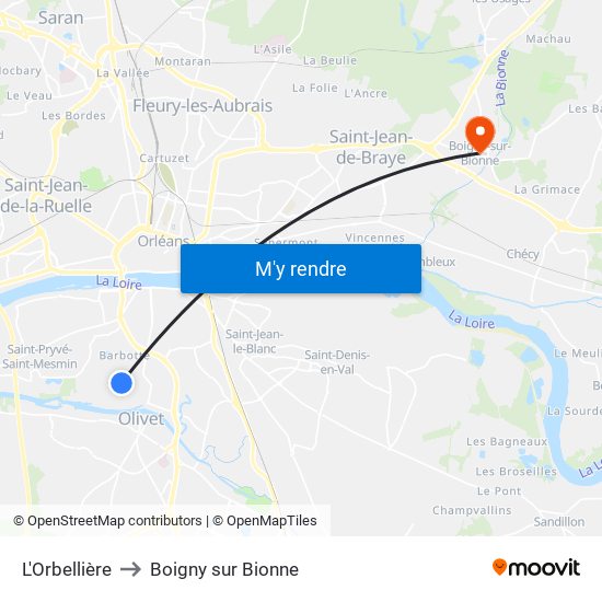 L'Orbellière to Boigny sur Bionne map