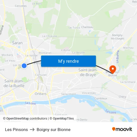 Les Pinsons to Boigny sur Bionne map