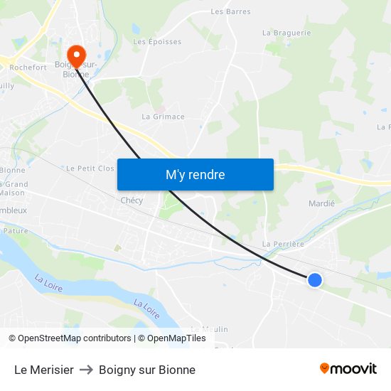 Le Merisier to Boigny sur Bionne map