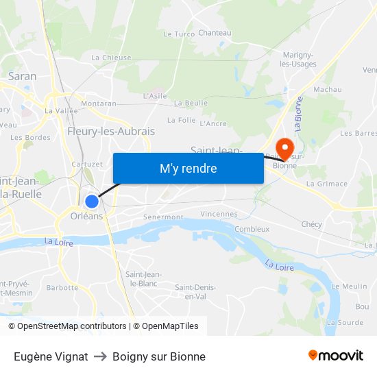 Eugène Vignat to Boigny sur Bionne map