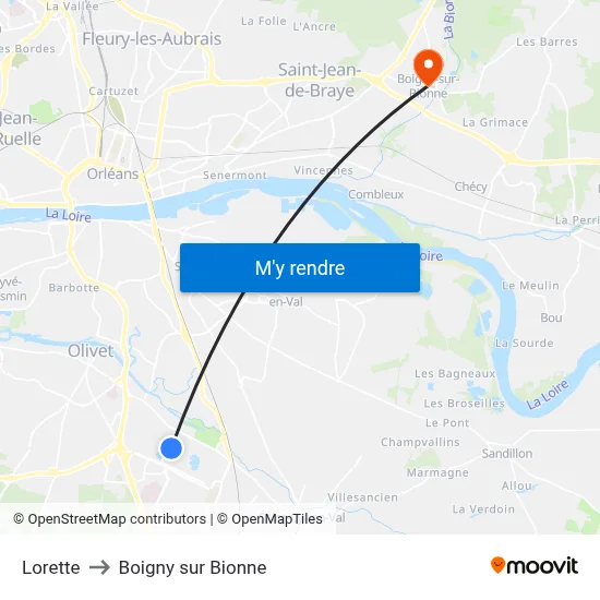 Lorette to Boigny sur Bionne map