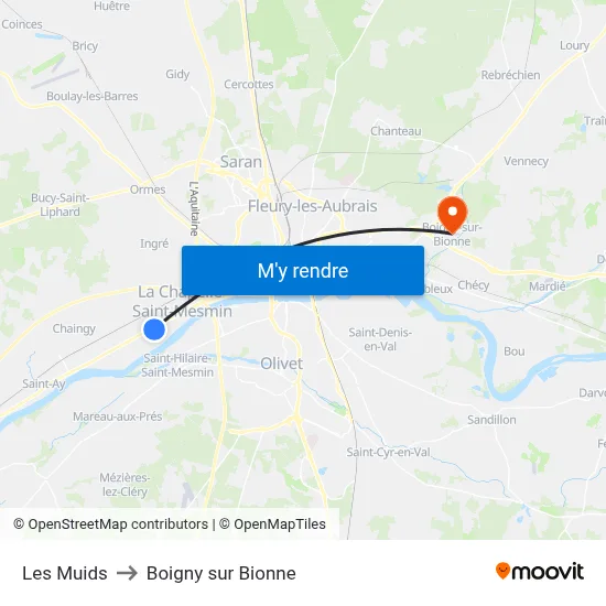 Les Muids to Boigny sur Bionne map