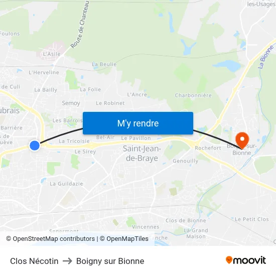 Clos Nécotin to Boigny sur Bionne map