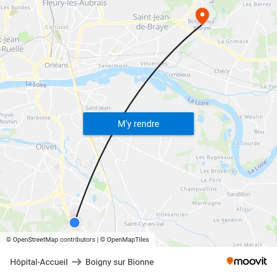 Hôpital-Accueil to Boigny sur Bionne map