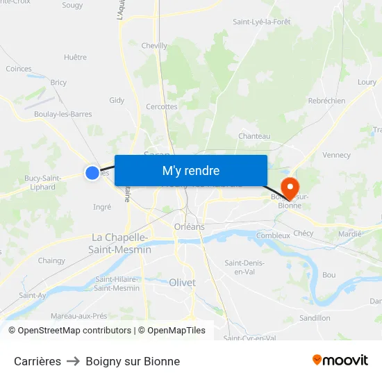 Carrières to Boigny sur Bionne map