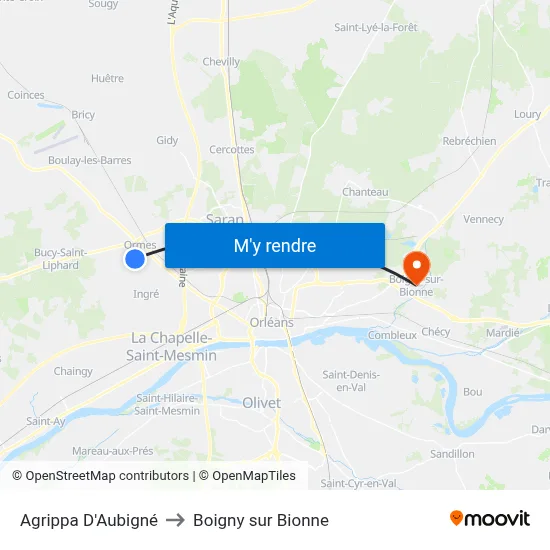 Agrippa D'Aubigné to Boigny sur Bionne map
