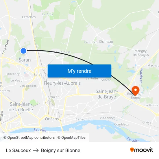 Le Sauceux to Boigny sur Bionne map