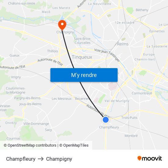 Champfleury to Champigny map