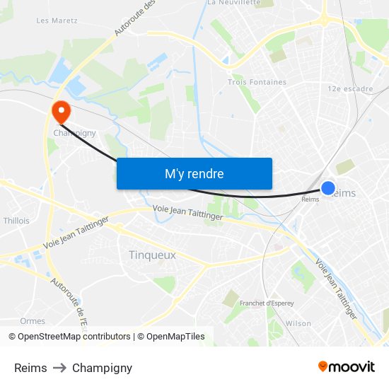 Reims to Champigny map