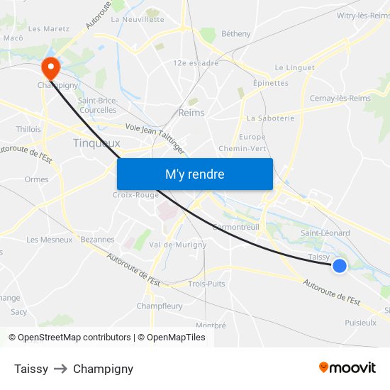 Taissy to Champigny map