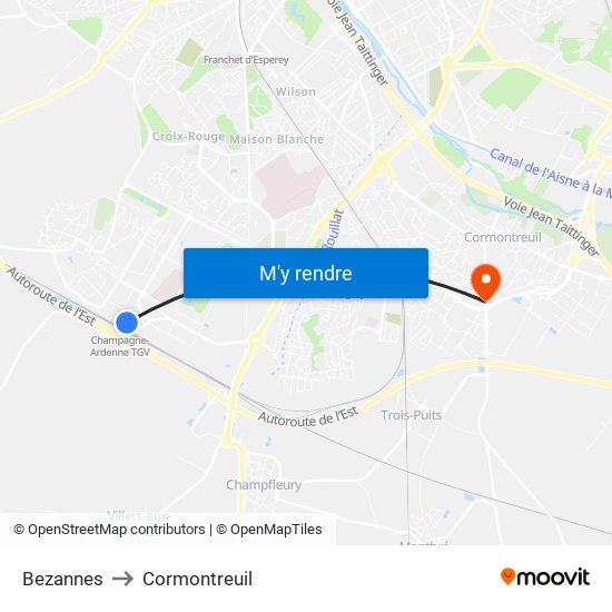 Bezannes to Cormontreuil map