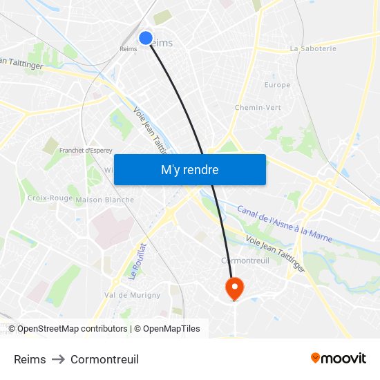 Reims to Cormontreuil map