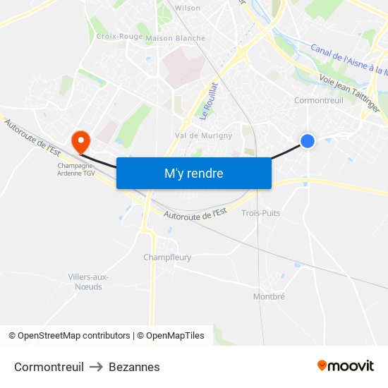 Cormontreuil to Bezannes map