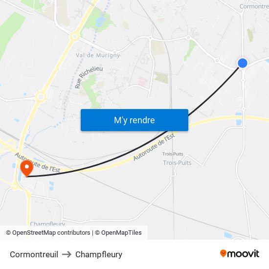 Cormontreuil to Champfleury map