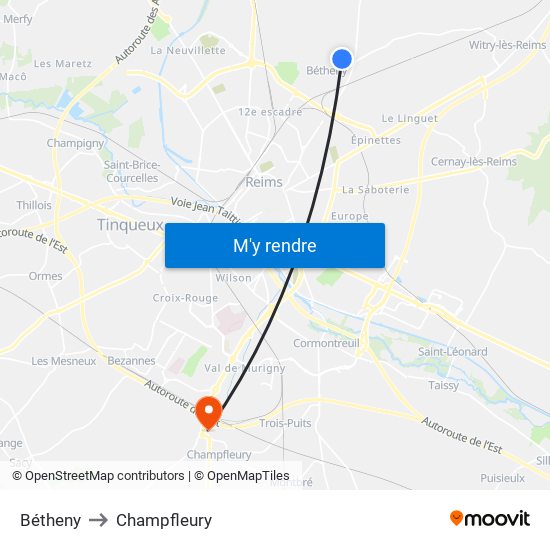 Bétheny to Champfleury map