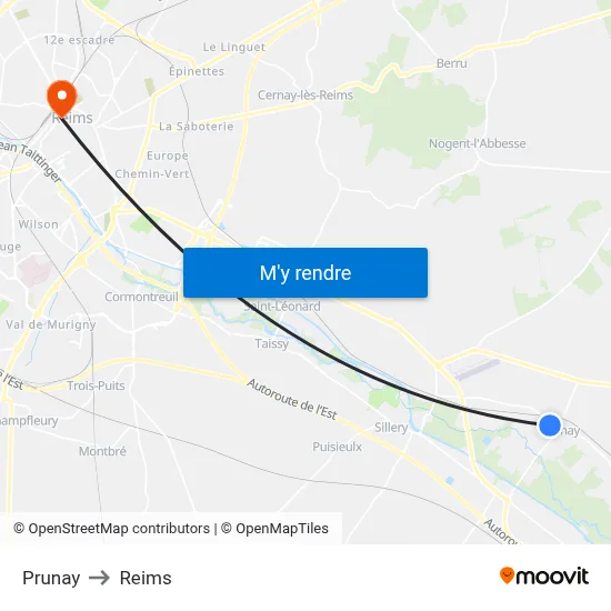 Prunay to Reims map