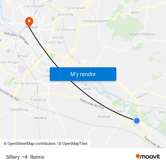 Sillery to Reims map