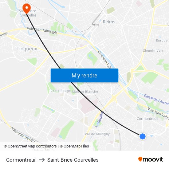 Cormontreuil to Saint-Brice-Courcelles map