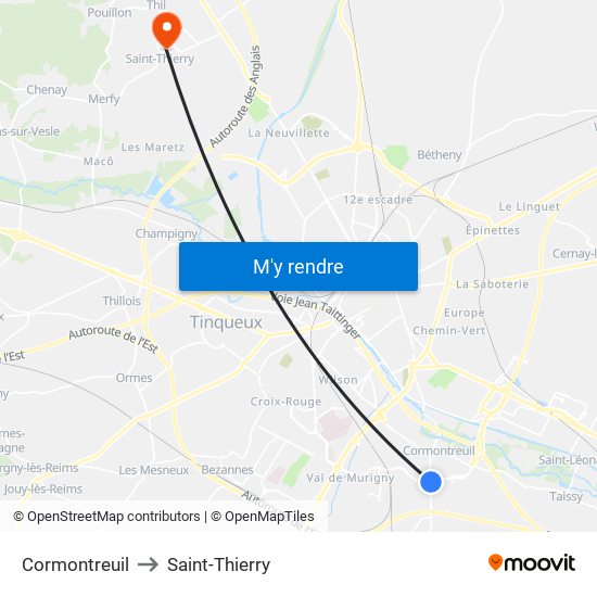 Cormontreuil to Saint-Thierry map