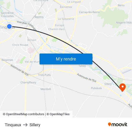 Tinqueux to Sillery map