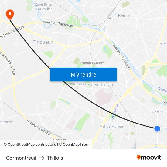 Cormontreuil to Thillois map