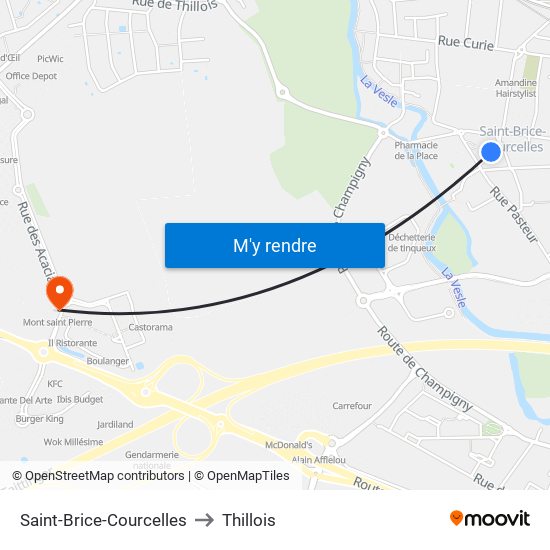 Saint-Brice-Courcelles to Thillois map