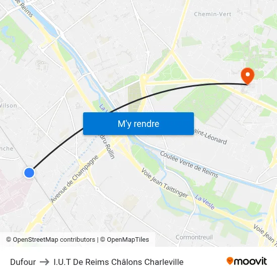 Dufour to I.U.T De Reims Châlons Charleville map