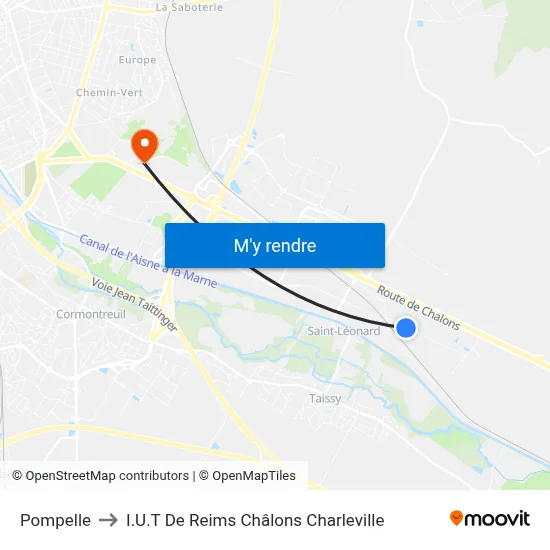 Pompelle to I.U.T De Reims Châlons Charleville map