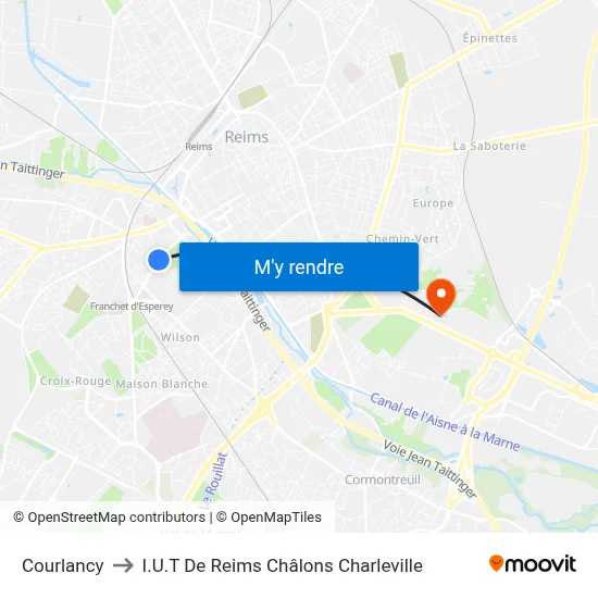 Courlancy to I.U.T De Reims Châlons Charleville map