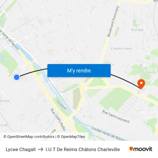 Lycee Chagall to I.U.T De Reims Châlons Charleville map