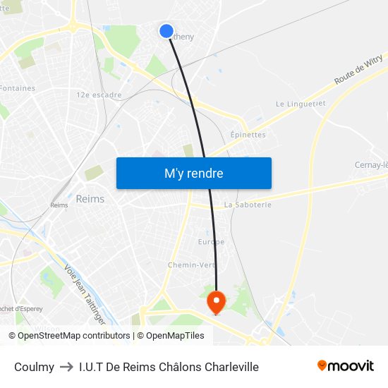 Coulmy to I.U.T De Reims Châlons Charleville map