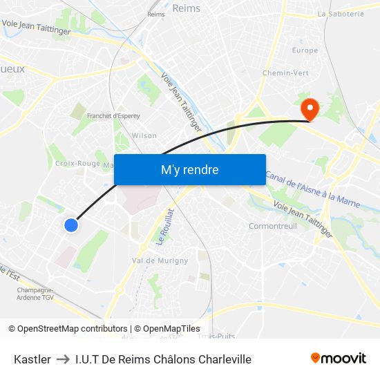 Kastler to I.U.T De Reims Châlons Charleville map
