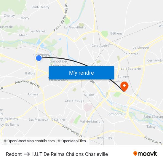 Redont to I.U.T De Reims Châlons Charleville map