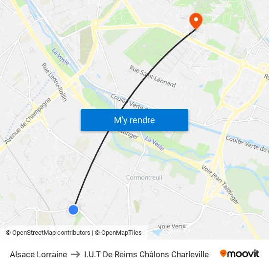 Alsace Lorraine to I.U.T De Reims Châlons Charleville map